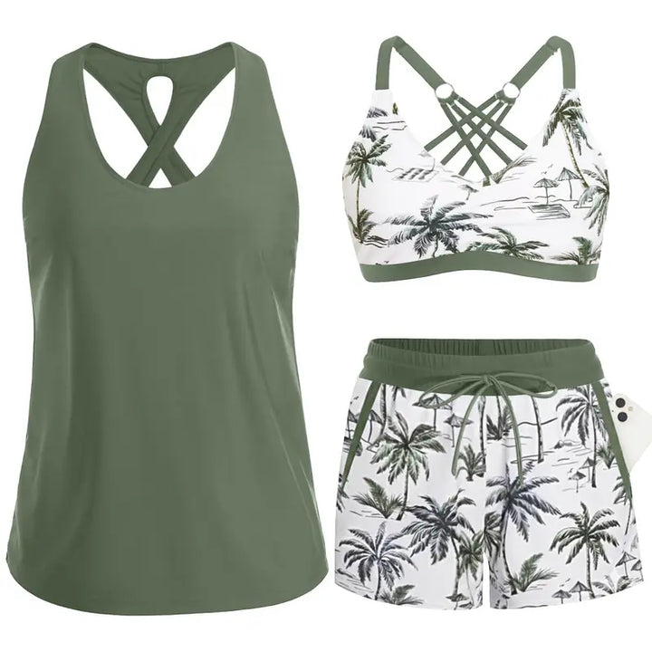MADISON | SPORTY THREE-PIECE TANKINI SET WITH POCKETS