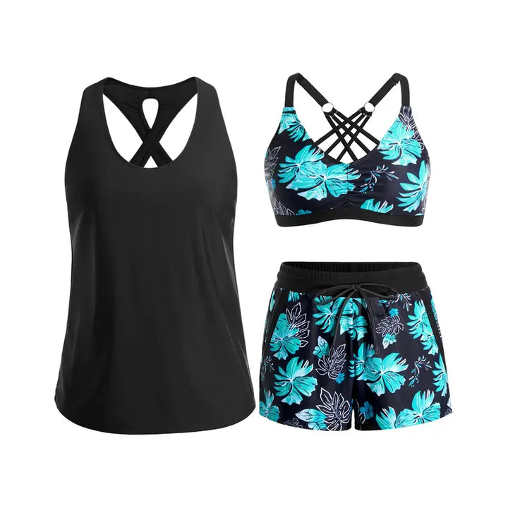 MADISON | SPORTY THREE-PIECE TANKINI SET WITH POCKETS