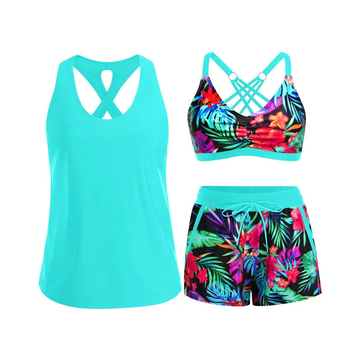 MADISON | SPORTY THREE-PIECE TANKINI SET WITH POCKETS