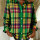 Karina | Checked Hoodie Blouse in Vivid Green Tones