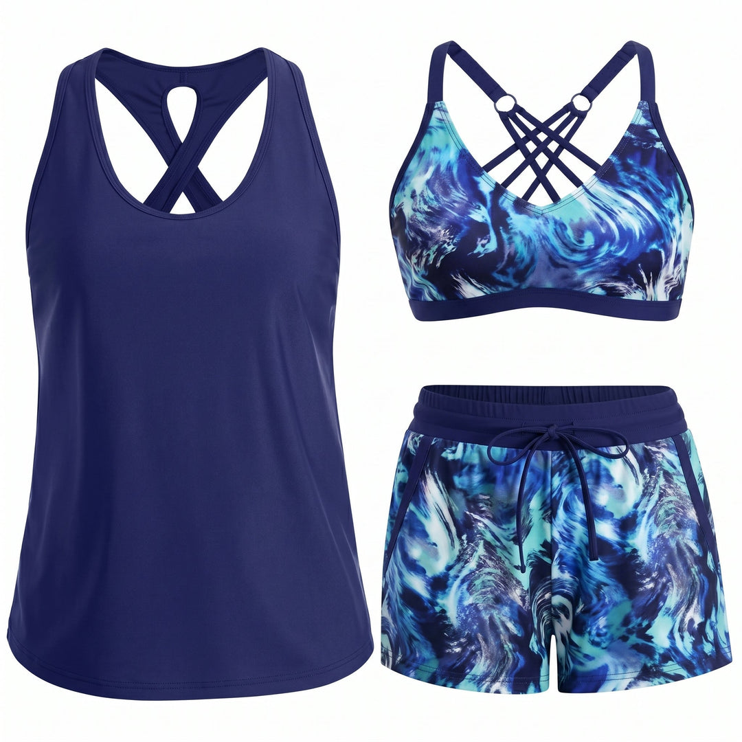 MADISON | SPORTY THREE-PIECE TANKINI SET WITH POCKETS