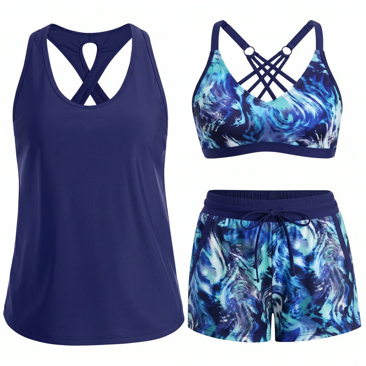 MADISON | SPORTY THREE-PIECE TANKINI SET WITH POCKETS