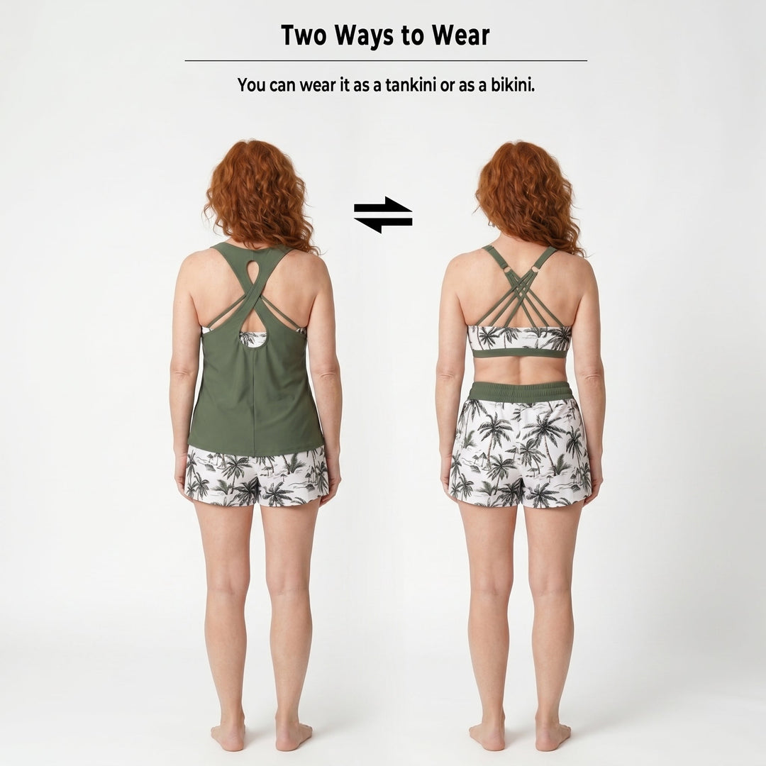 MADISON | SPORTY THREE-PIECE TANKINI SET WITH POCKETS