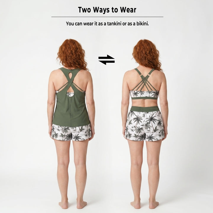 MADISON | SPORTY THREE-PIECE TANKINI SET WITH POCKETS
